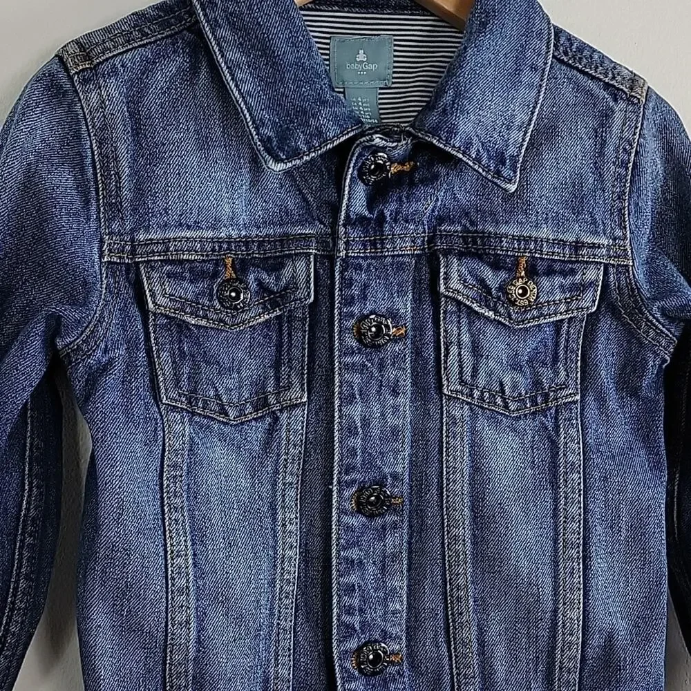 Baby Gap Blue Distressed Denim Jean Button-Up‎ Jacket Size 4 FLAWED
